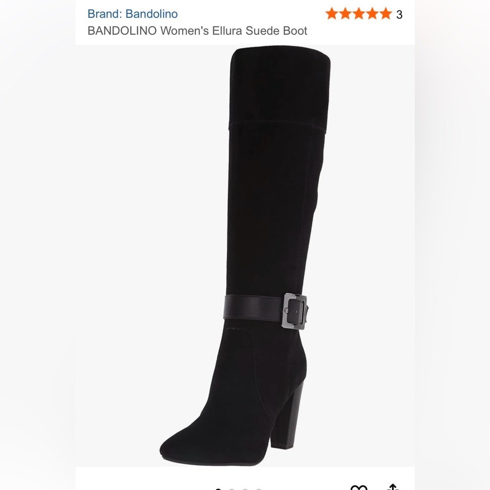 Bandolino Women’s 11M Ellura Suede Black High Heeled Boots Buckle Side Zippers